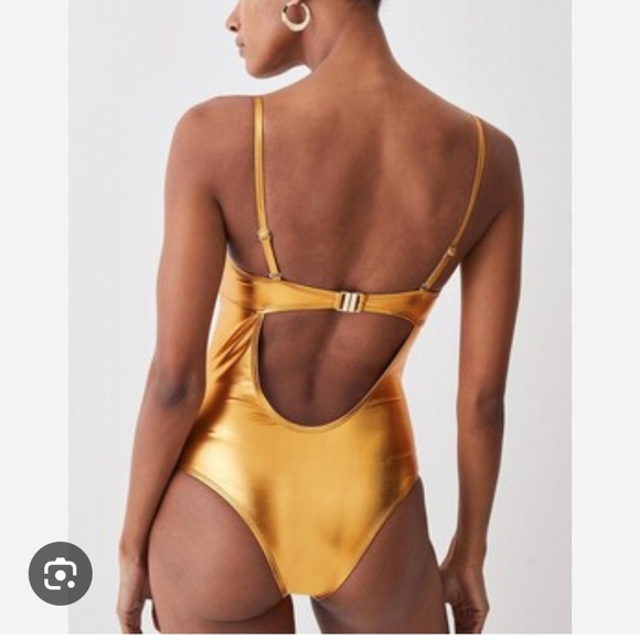 KAREN MILLEN☆Metallic Cut Out Gold Trim Swinsuit - Picture 2 of 5